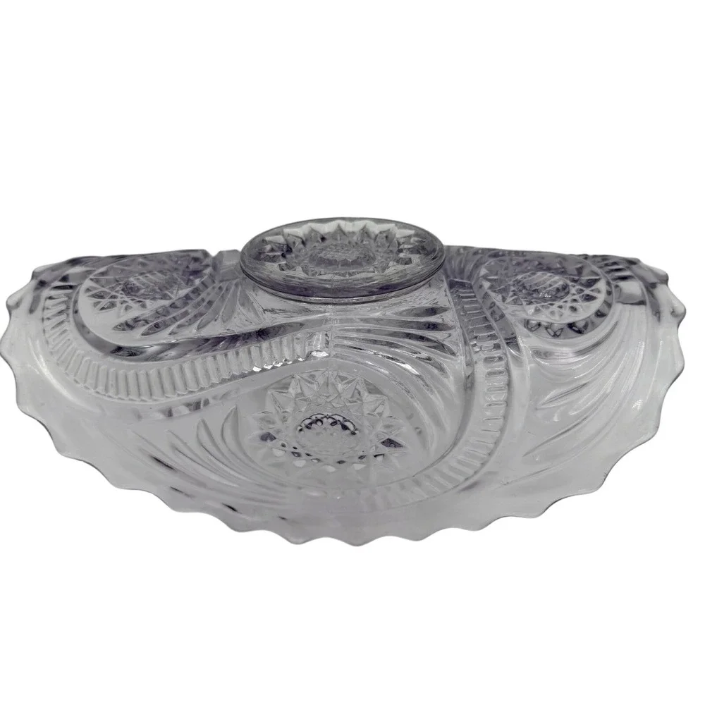 Vtg Amethyst Hobstar Fan Swirl Banana Boat Footed Compote Bowl Purple‎ Glass